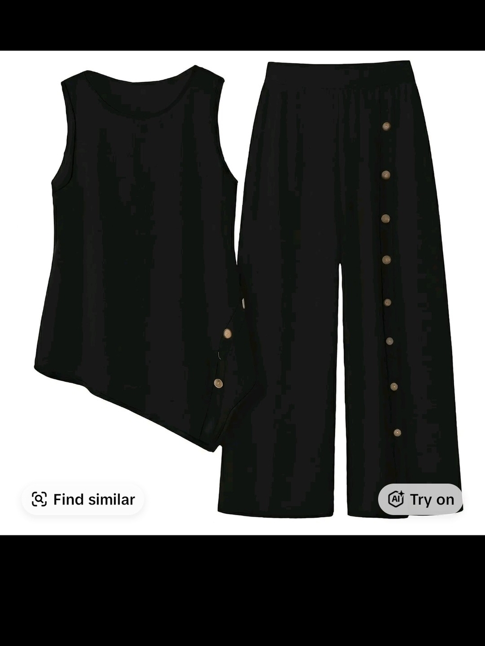 Black Button-Accent Tank Top & Wide Leg Pants Set